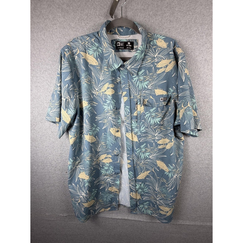 Salty Crew Shirt Mens 2XL Blue Fish Tropical Short Sleeve Button Up Fishing
